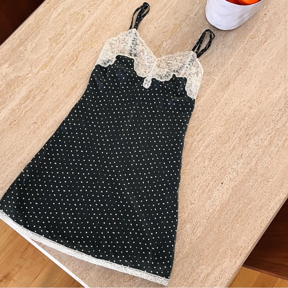 100% Silk Polka Dot & Lace Slip Dress